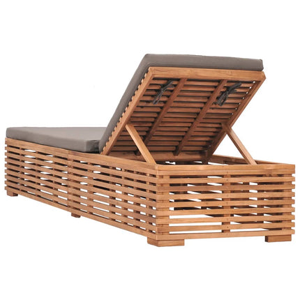 Chaise longue avec coussin gris foncé Bois de teck solide