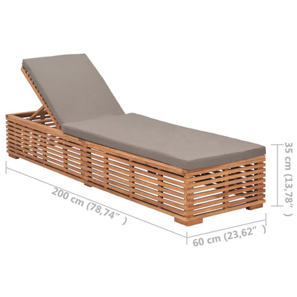 Chaise longue avec coussin gris foncé Bois de teck solide