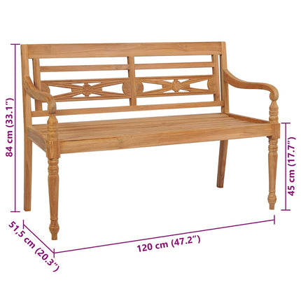 Banc Batavia avec coussin rouge 120 cm Bois de teck massif
