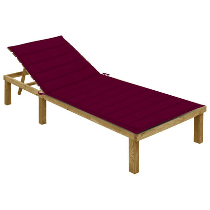 Chaise longue avec coussin bordeaux Bois de pin imprégné