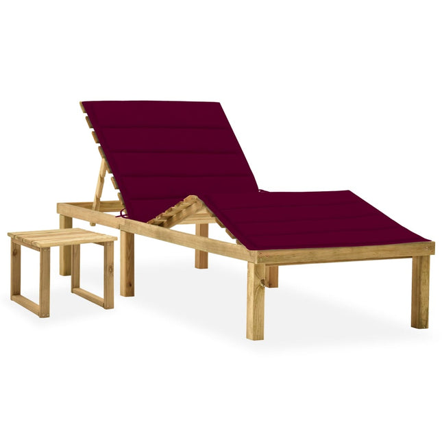 Chaise longue de jardin avec table et coussin Pin imprégné