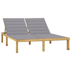 Chaise longue double et coussins gris Bois de pin imprégné