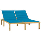 Chaise longue double et coussins bleu Bois de pin imprégné