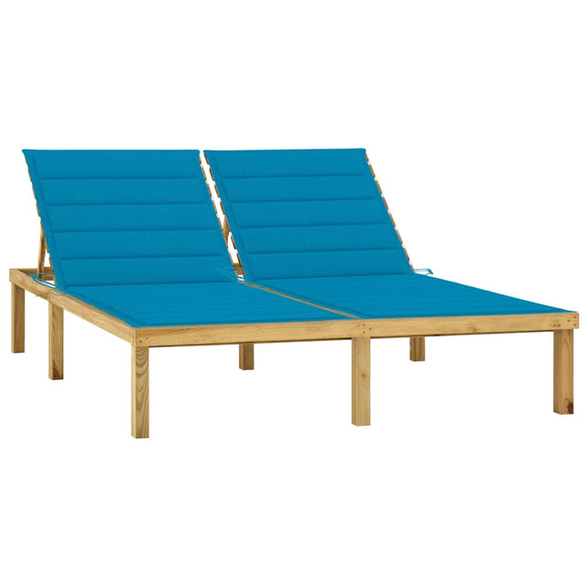 Chaise longue double et coussins bleu Bois de pin imprégné