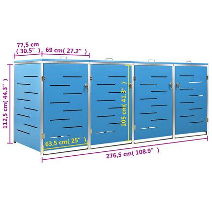 Abri pour quatre poubelles 276,5x77,5x112,5 cm Inox