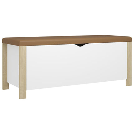 Boîte de rangement et coussin Blanc/chêne 105x40x45cm Aggloméré