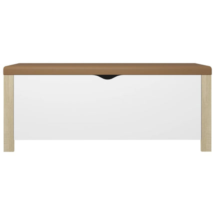 Boîte de rangement et coussin Blanc/chêne 105x40x45cm Aggloméré