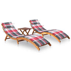 Chaises longues lot de 2 avec table et coussins Acacia solide