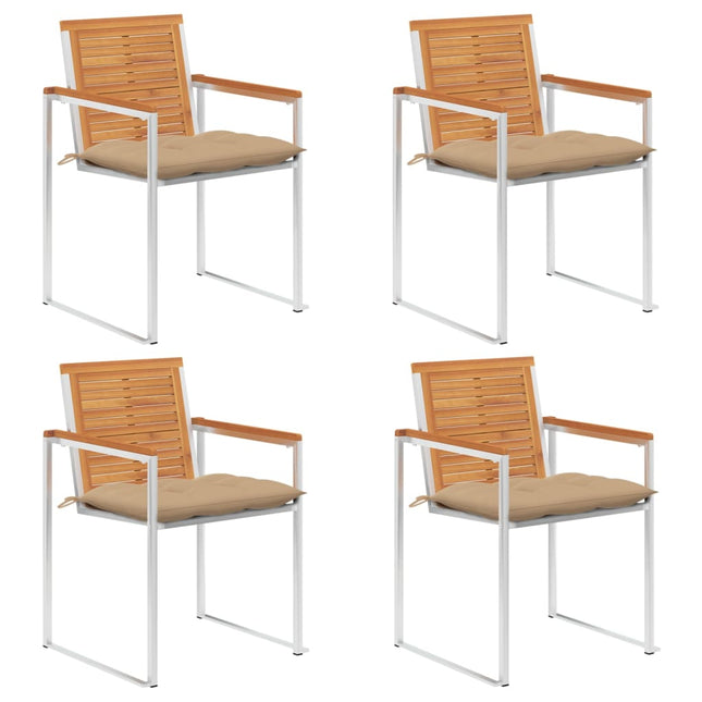 Chaises De Jardin Lot De 4 Avec Coussins Bois D'acacia Massif Beige