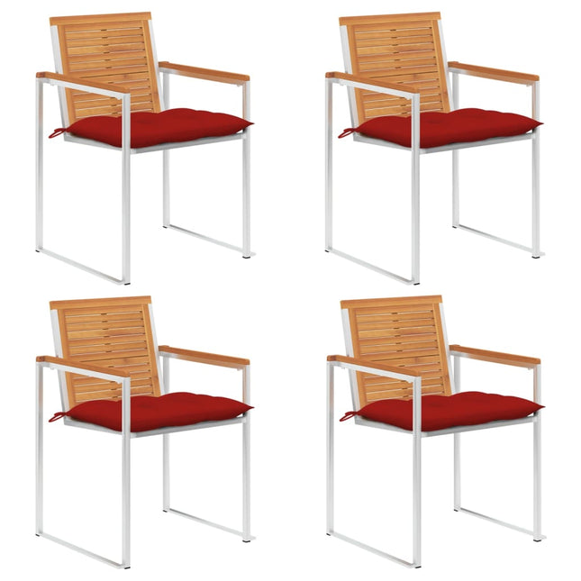 Chaises De Jardin Lot De 4 Avec Coussins Bois D'acacia Massif Rouge