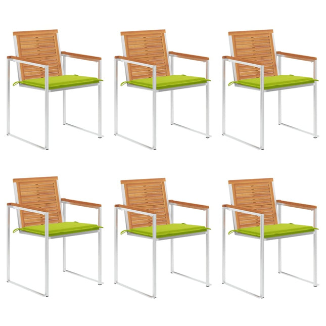 Chaises De Jardin Lot De 6 Avec Coussins Bois D'acacia Solide Vert vif