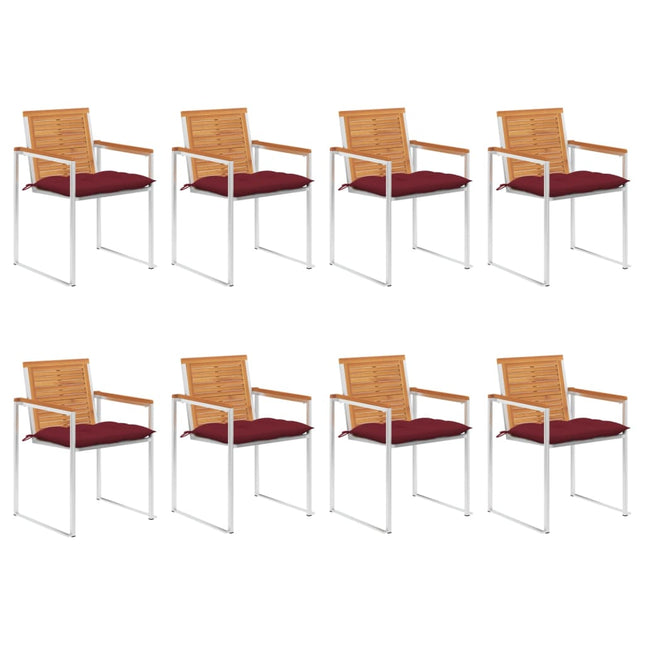 Chaises De Jardin Lot De 8 Avec Coussins Bois D'acacia Solide Rouge bordeaux
