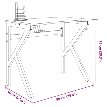 Bureau de jeu avec pieds en forme de K Noir 90x60x75 cm