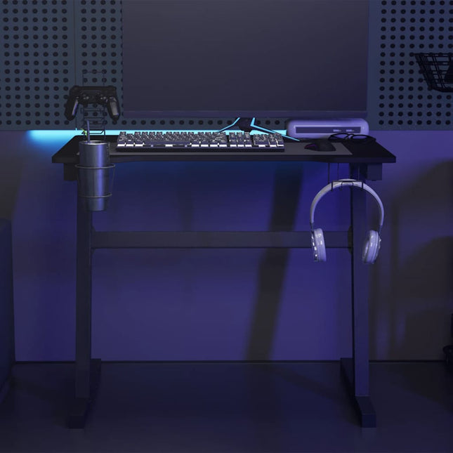 Bureau de jeu à LED avec pieds en forme de Z Noir 90x60x75 cm