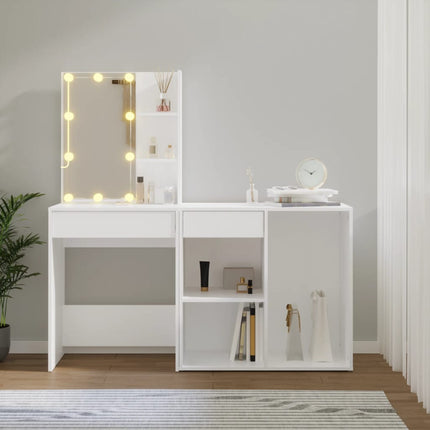 Coiffeuse À Led Avec Armoire Bois D'ingénierie Blanc 1