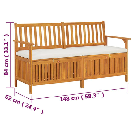 Banc de rangement avec coussin 148 cm Bois d'acacia solide