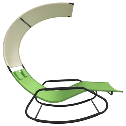 Chaise longue double à bascule avec auvent Vert et crème