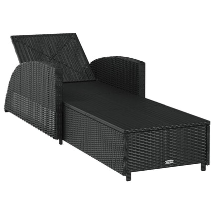 Chaise longue avec coussin blanc crème Résine tressée Noir