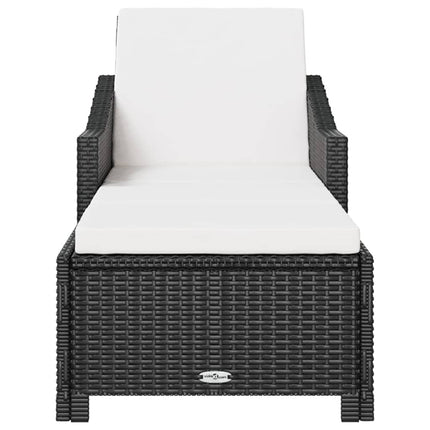 Chaise longue avec coussin blanc crème Résine tressée Noir