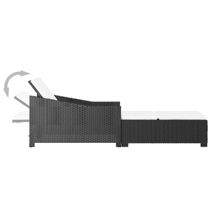 Chaise longue avec coussin blanc crème Résine tressée Noir