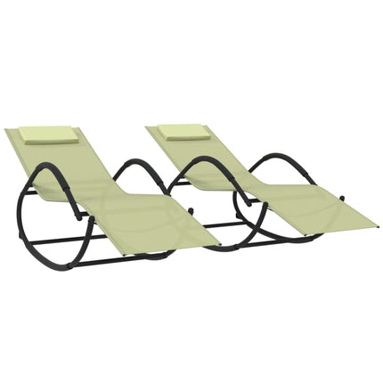Chaises longues à bascule lot de 2 crème acier et textilène