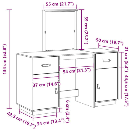 Ensemble de coiffeuse avec miroir Blanc Bois de pin solide