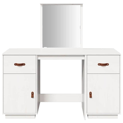 Ensemble de coiffeuse avec miroir Blanc Bois de pin solide