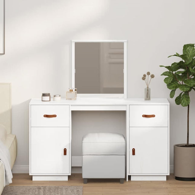 Ensemble de coiffeuse avec miroir Blanc Bois de pin solide