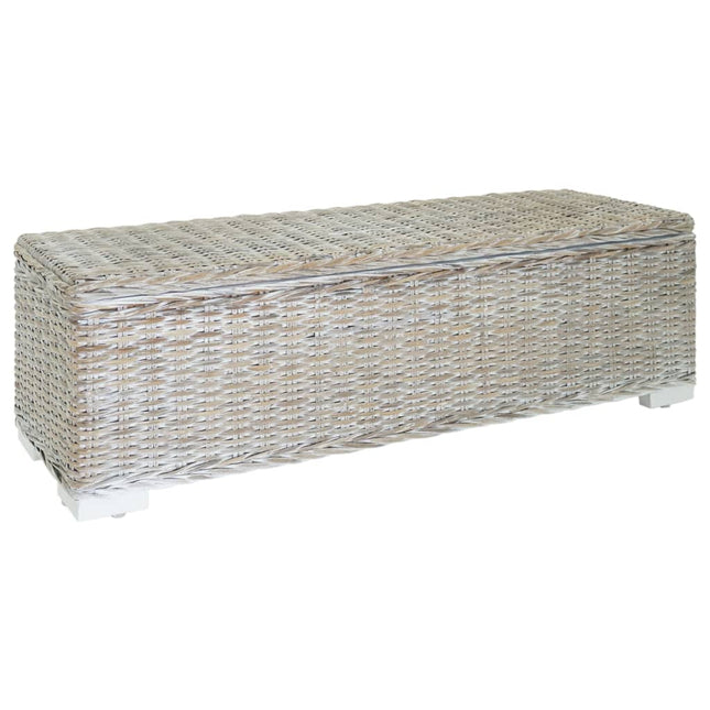 Boîte de rangement Blanc 110 cm Rotin kubu naturel et acajou