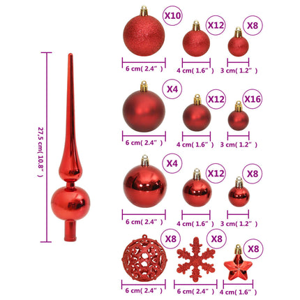 Ensemble de boules de Noël 111 pièces rouge polystyrène
