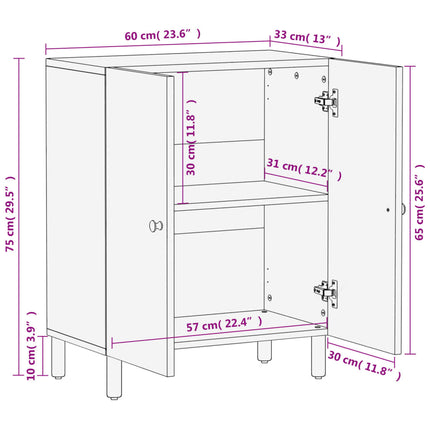 Armoire latérale noir 60x33x75 cm bois massif de manguier