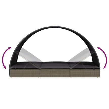 Chaise longue avec toit rond gris 211x57x140 cm résine tressée