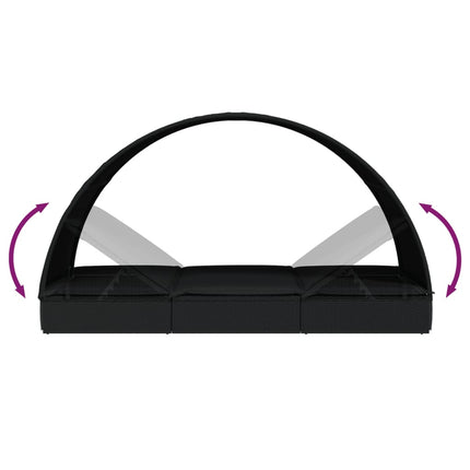 Transat 2 places avec toit rond noir 211x112x140 cm