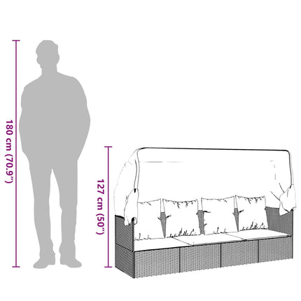 Lit de salon d'extérieur toit et coussins Noir Résine tressée