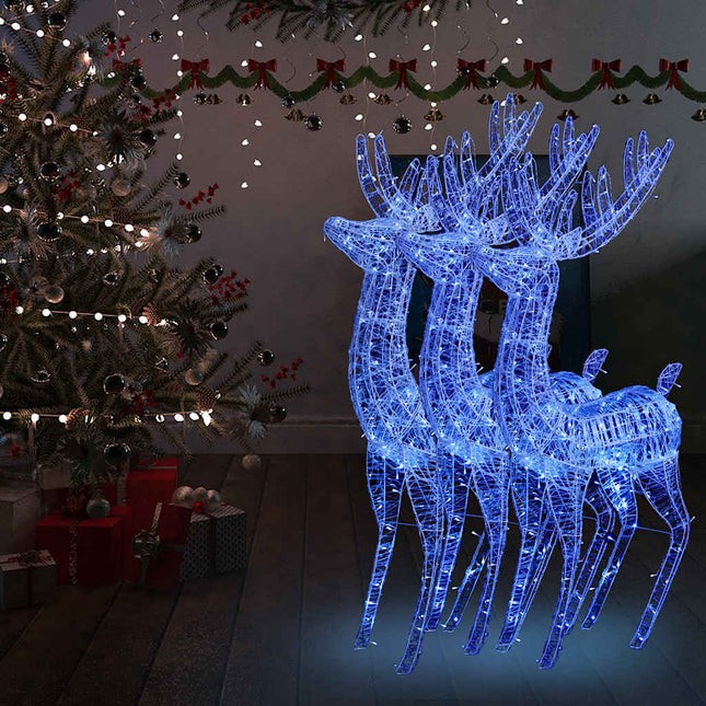 Rennes de Noël XXL Acrylique 250 LED 3 pcs 180 cm Bleu