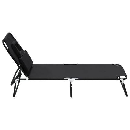 Chaise longue pliante noir tissu oxford acier enduit de poudre