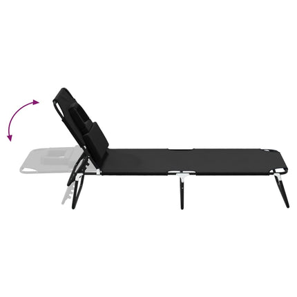 Chaise longue pliante noir tissu oxford acier enduit de poudre