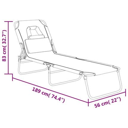 Chaise longue pliante noir tissu oxford acier enduit de poudre
