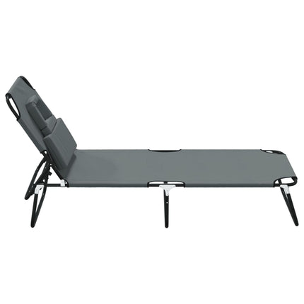 Chaise longue pliante gris tissu oxford acier enduit de poudre