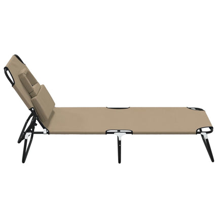 Chaise longue pliante taupe tissu oxford acier enduit de poudre