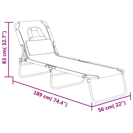 Chaise longue pliante taupe tissu oxford acier enduit de poudre