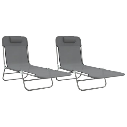 Chaises longues pliables lot de 2 gris textilène et acier