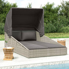 Transat avec toit pliable gris 200x114x128 cm résine tressée