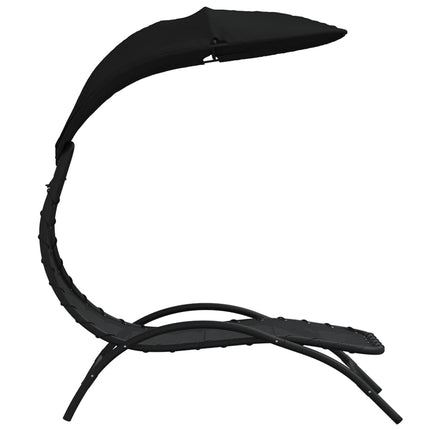 Chaise longue avec auvent noir 167x80x195 cm tissu et acier