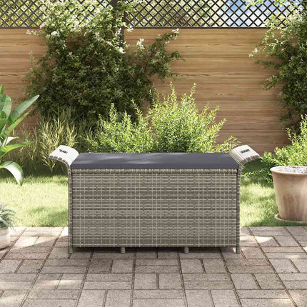 Banc de jardin avec coussin gris 116x46x57 cm résine tressée