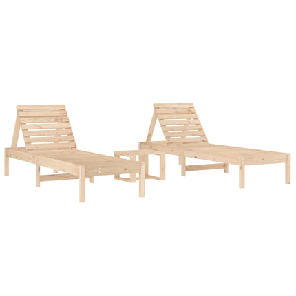 Chaises longues lot de 2 avec table bois massif de pin