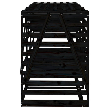 Abri pour poubelle triple sur roulettes noir bois massif de pin