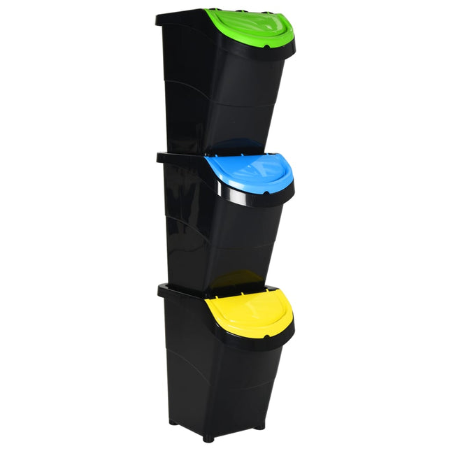 Poubelles empilables avec couvercles 3 pcs noir PP 120 L