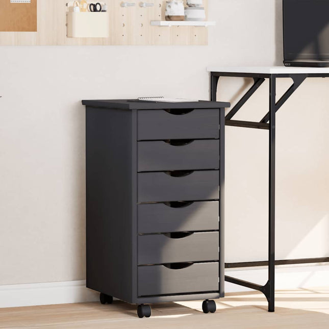 Armoire roulante avec tiroirs MOSS gris bois de pin solide