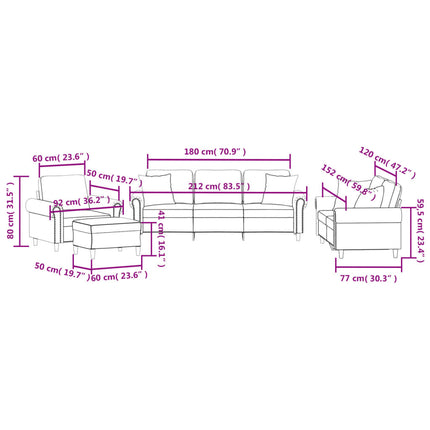 Ensemble de canapés 4 pcs avec coussins rose velours